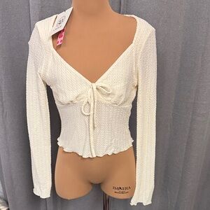 Cider Cream Textured V-Neck Blouse